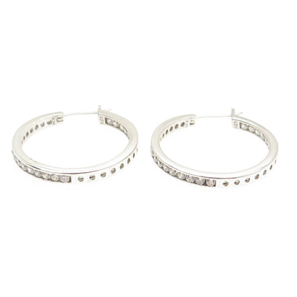 925 Sterling Silver Round-Cut C Z In & Out Hoop Earrings