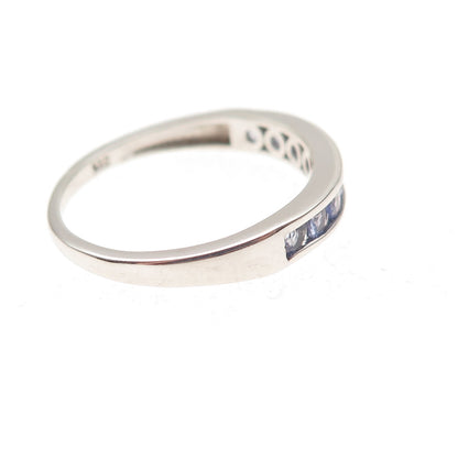 Chuck Clemency 925 Sterling Silver Real Round-Cut Tanzanite Band Ring Size 7