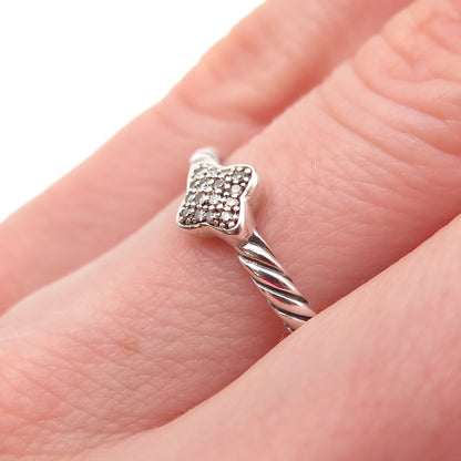 DAVID YURMAN Sterling Real Diamond Cable Collectibles Quatrefoil Ring Size 5.75