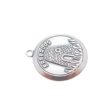 925 Sterling Silver Vintage Barbados Oxidized Charm Pendant