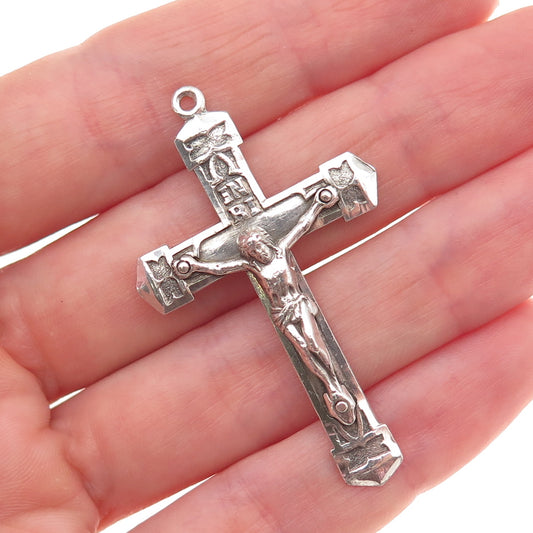 925 Sterling Silver Antique Art Deco Crucifix Cross Oxidized Charm Pendant