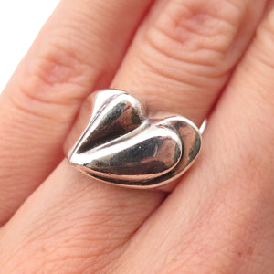 925 Sterling Silver Vintage Modernist Heart Oxidized Ring Size 6