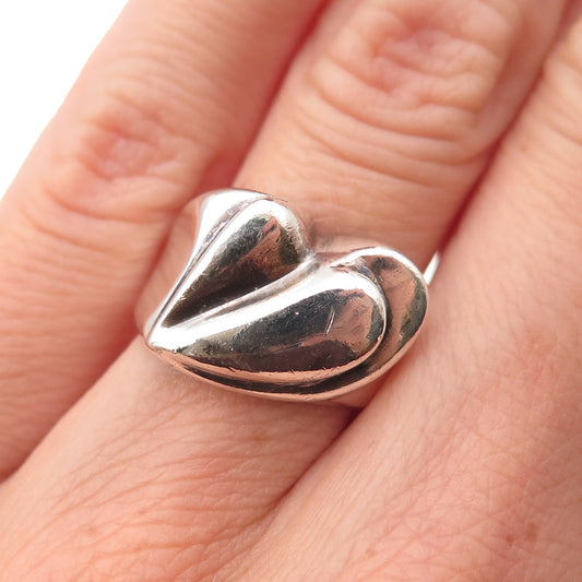 925 Sterling Silver Vintage Modernist Heart Oxidized Ring Size 6