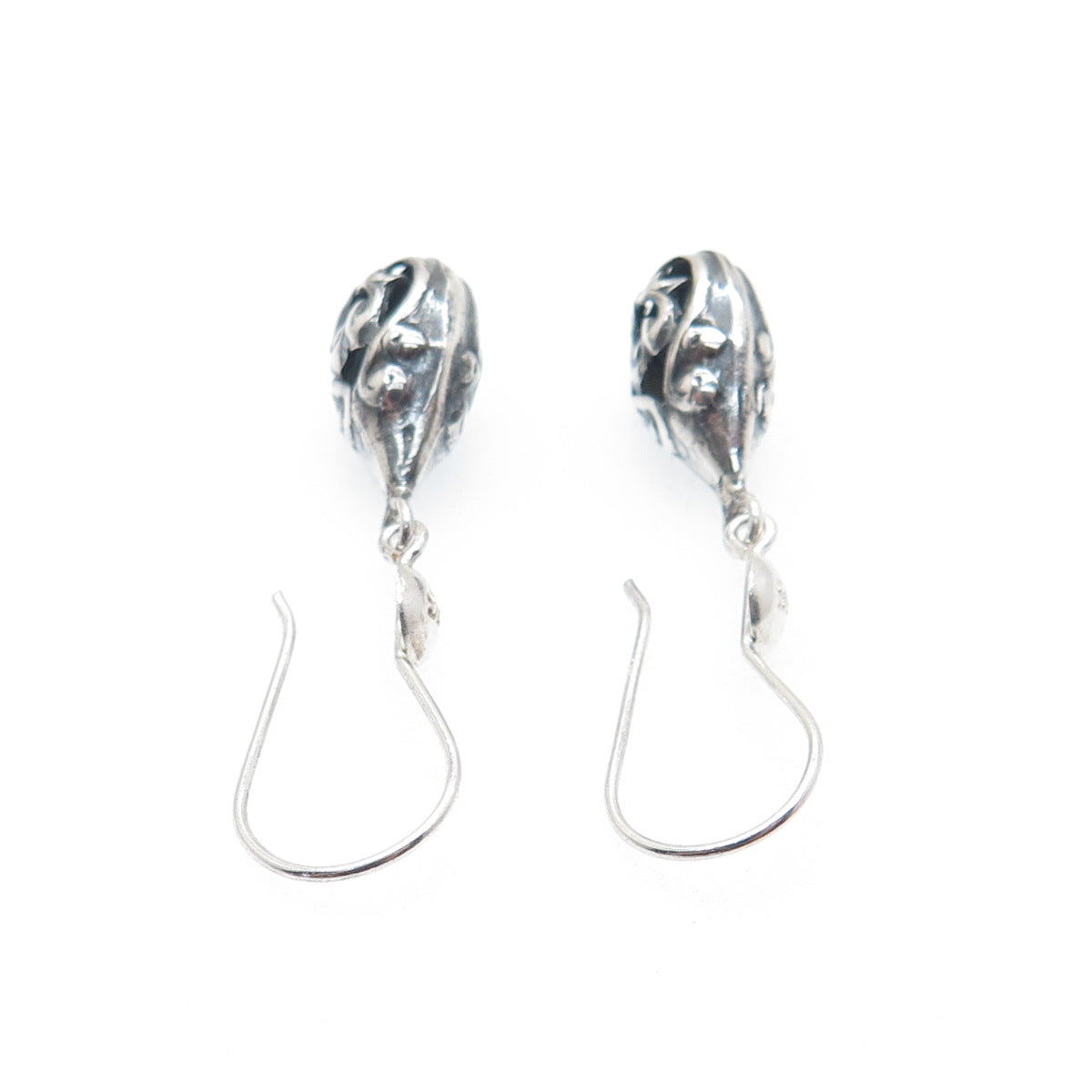 925 Sterling Silver Vintage Heart Teardrop Dangle Oxidized Earrings