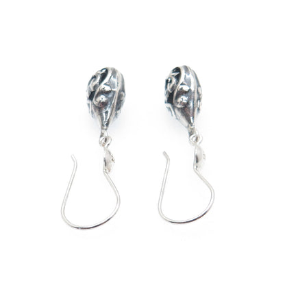 925 Sterling Silver Vintage Heart Teardrop Dangle Oxidized Earrings