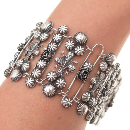 800 Silver Antique Art Deco Italy Fleur de Lis Bracelet 7.25" (missing parts)