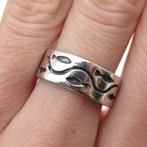 925 Sterling Silver Vintage Fish Oxidized Band Ring Size 7.75