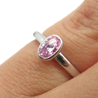 925 Sterling Silver Oval-Cut Pink C Z Ring Size 4.75