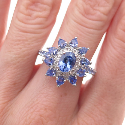 Chuck Clemency 925 Sterling Silver Real Tanzanite & White Topaz Ring Size 8.25