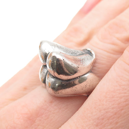 925 Sterling Silver Vintage Modernist Erotic Oxidized Adjustable Ring Size 7.25
