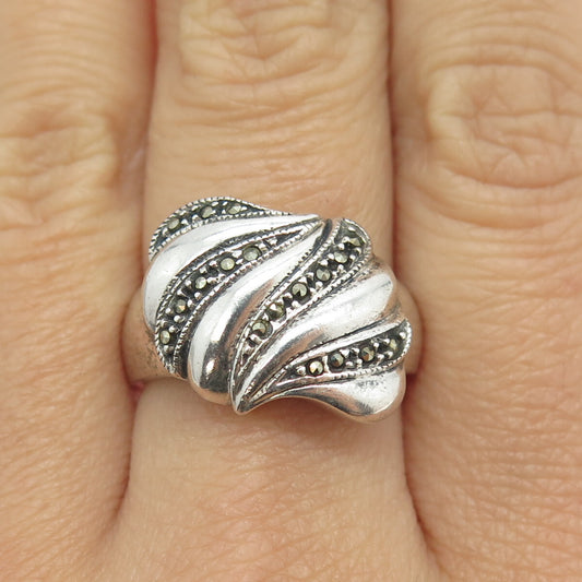 JUDITH JACK 925 Sterling Silver Vintage Real Marcasite Gem Ring Size 8.75
