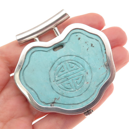 SIERRA 925 Sterling Vintage Mexico Turquoise Chinese Longevity Slide Pin Pendant