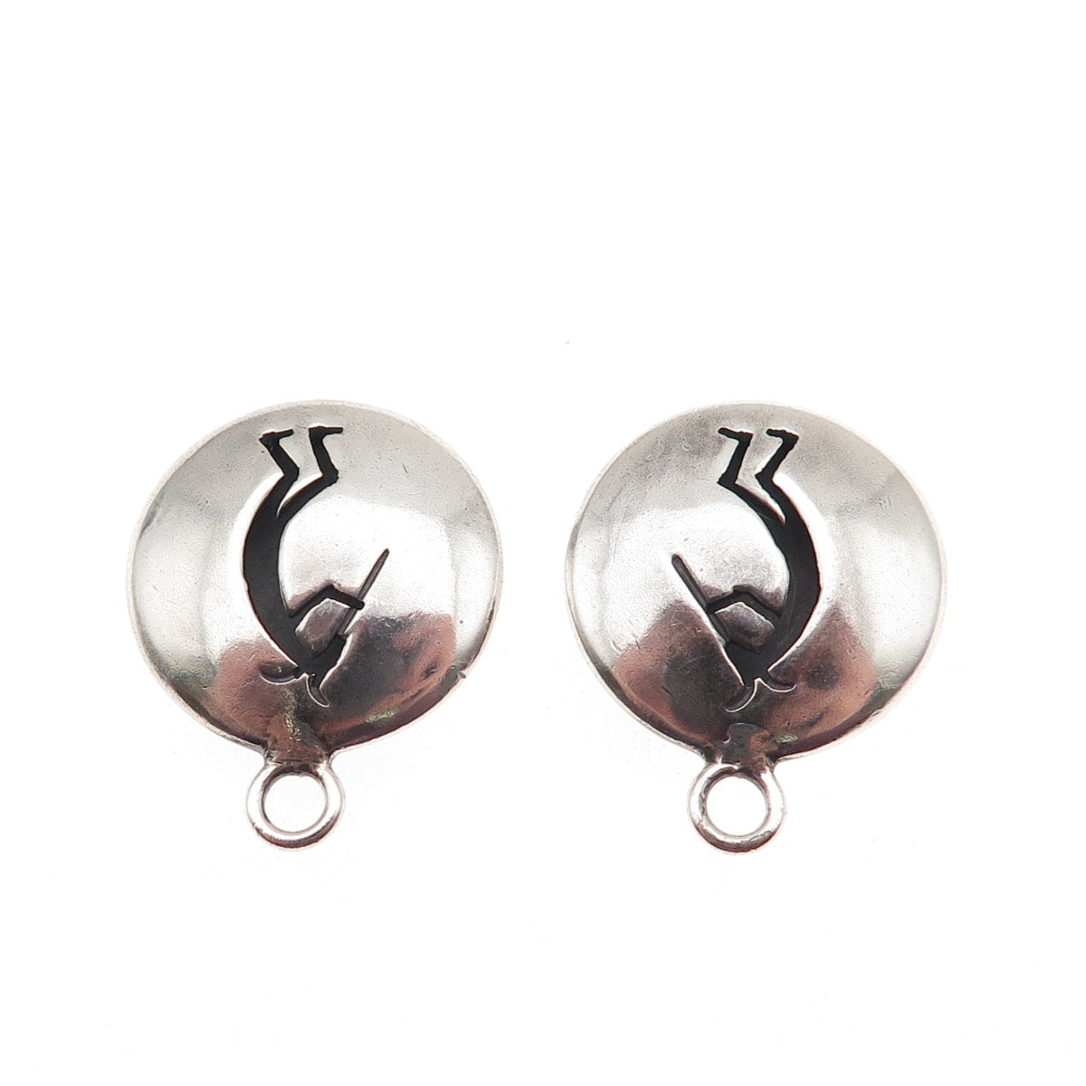 Old Pawn Sterling Silver Vintage Southwestern Kokopelli Tribal Jacket Earrings