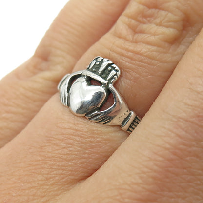 925 Sterling Silver Vintage Irish Claddagh Ring Size 6.25