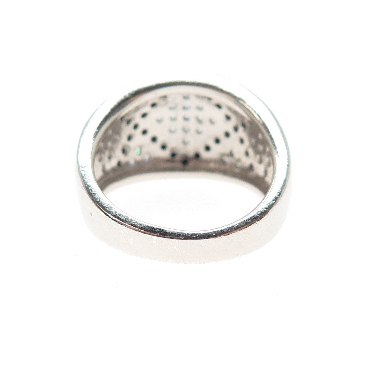 925 Sterling Silver Real Round-Cut Black Spinel & C Z Ring Size 7