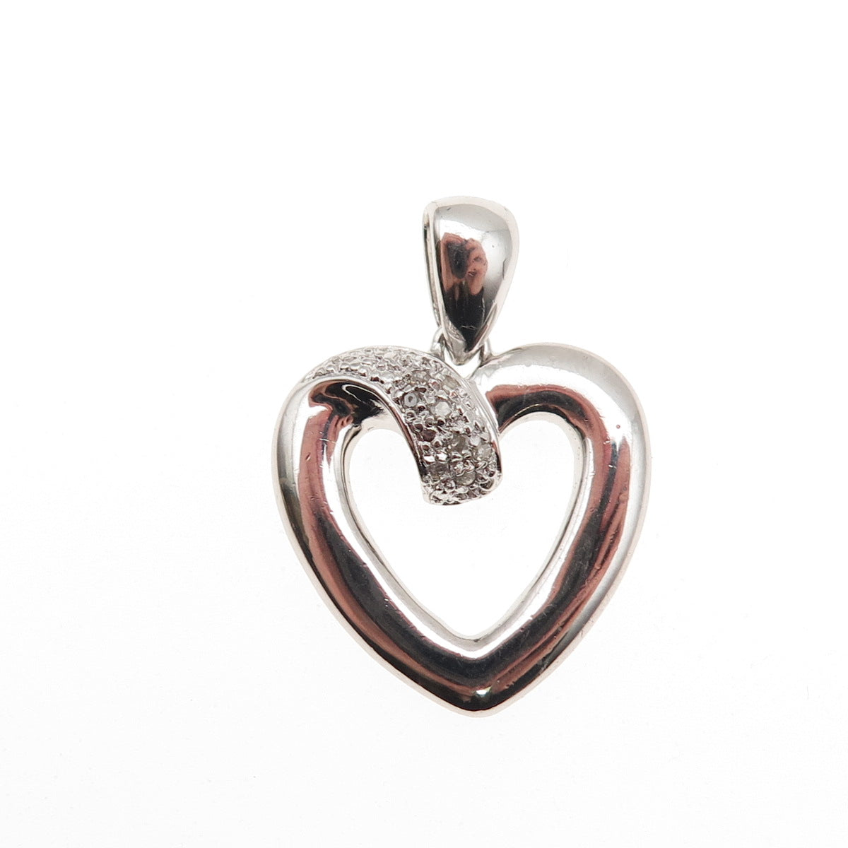 925 Sterling Silver Real Round-Cut Diamond Heart Charm Pendant