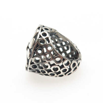 925 Sterling Silver Vintage Modernist Daisy Flower Oxidized Ring Size 5.25