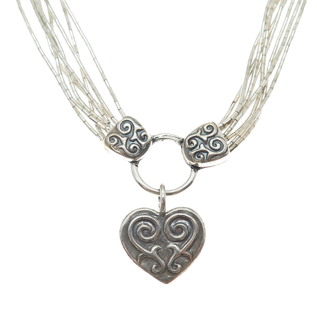 SHUBE Sterling Silver Vintage Heart Multi-Strand Liquid Chain Necklace 18-20"