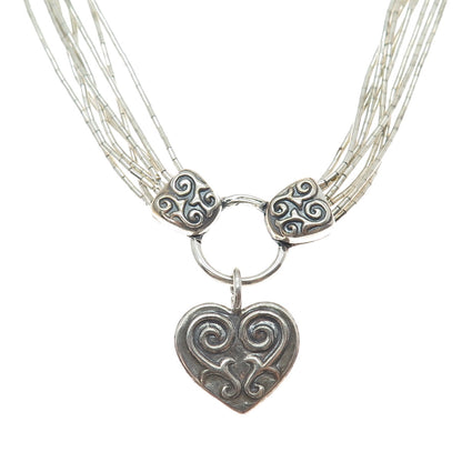 SHUBE Sterling Silver Vintage Heart Multi-Strand Liquid Chain Necklace 18-20"