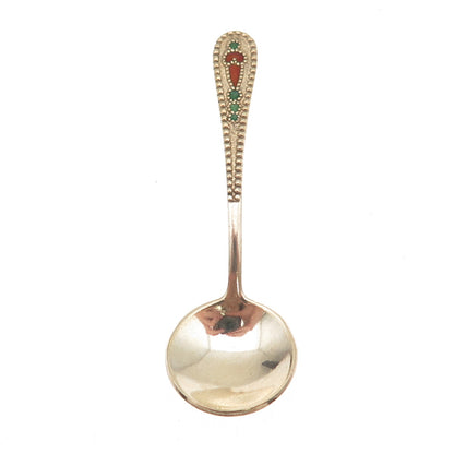 875 Silver Gold Plated Vintage European Enamel Salt & Spices Spoon