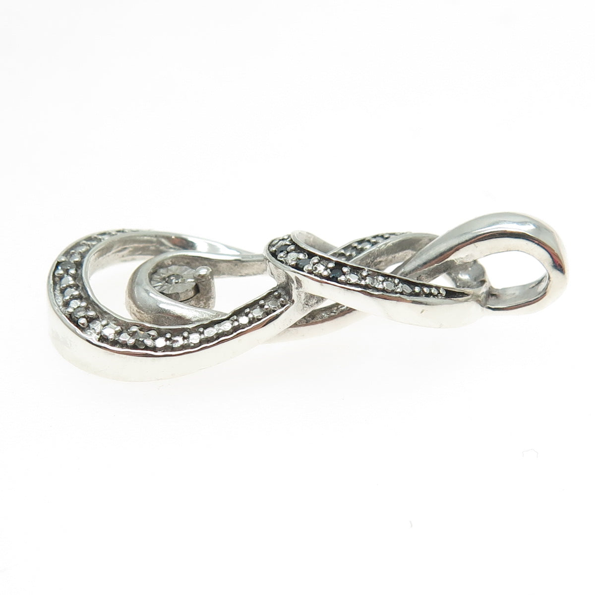 925 Sterling Silver Real Round-Cut Blue & White Diamond Twisted Knot Pendant