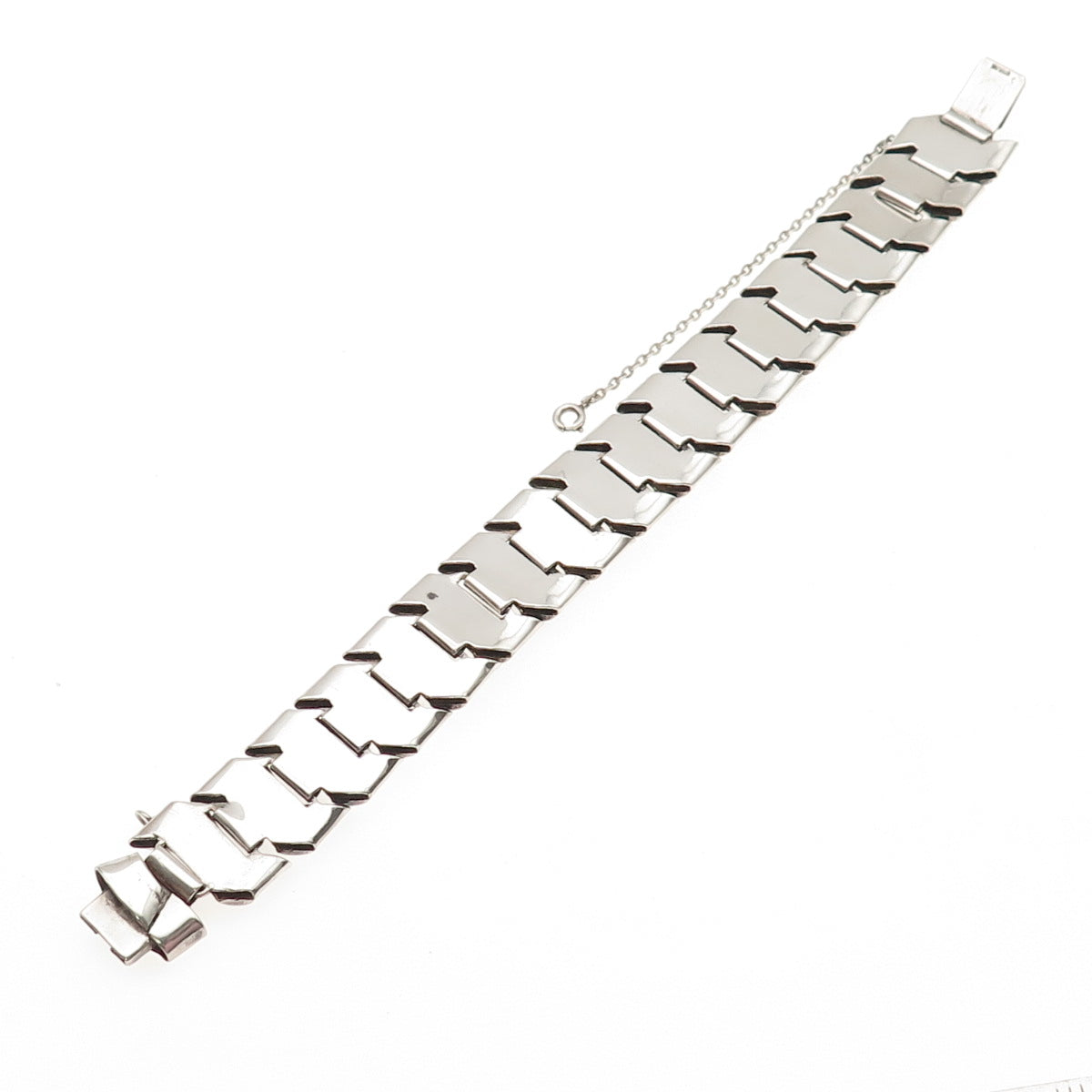 925 Sterling Silver Vintage Artisan Modernist Zeus Link Bracelet 7.75"