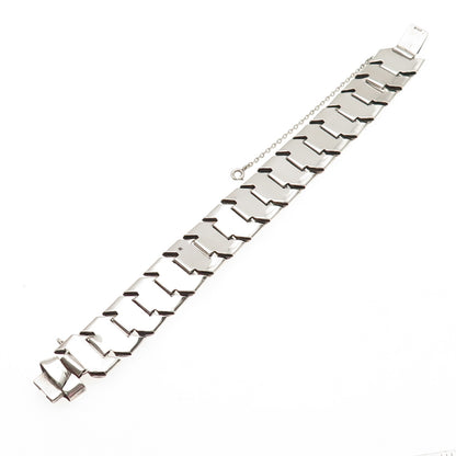 925 Sterling Silver Vintage Artisan Modernist Zeus Link Bracelet 7.75"