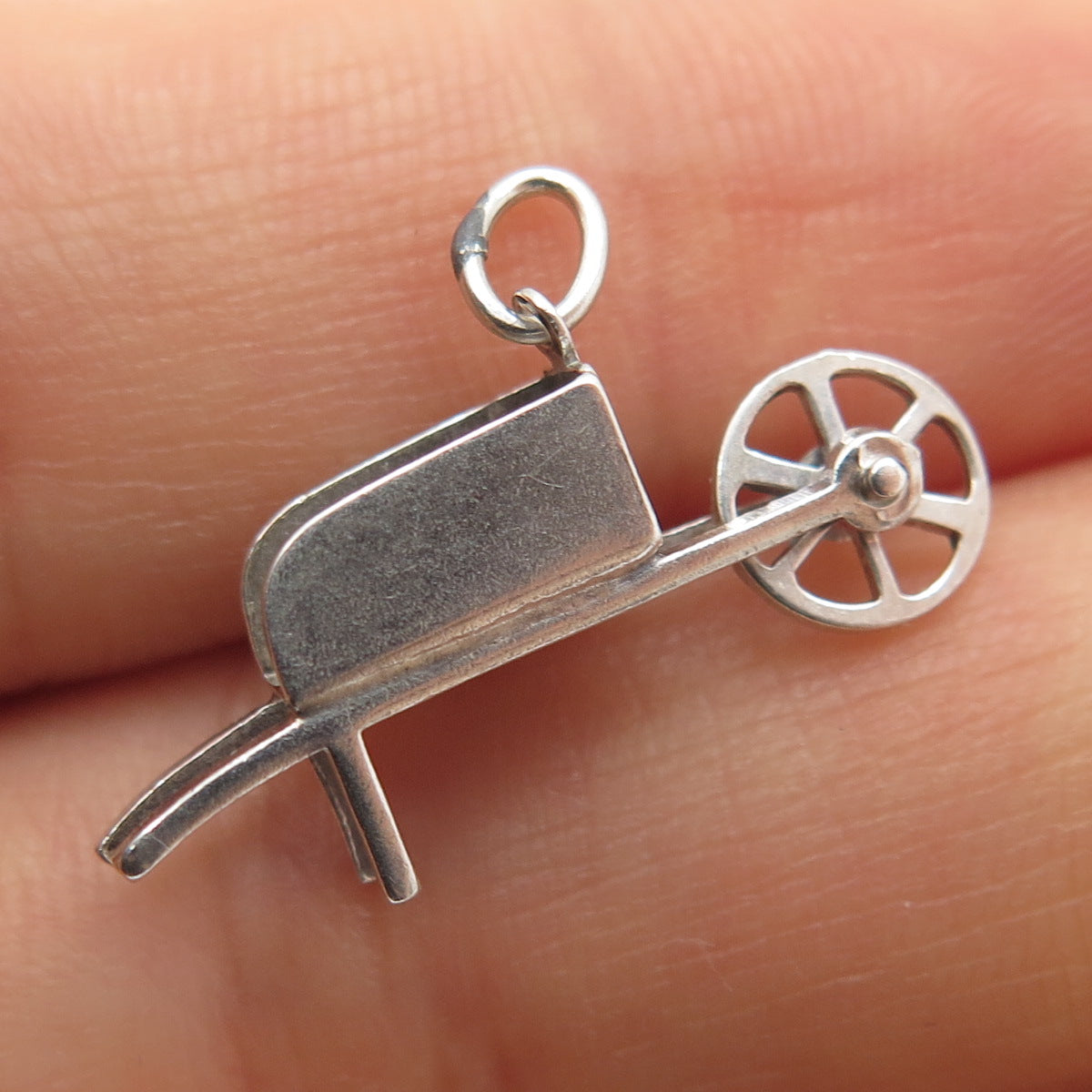 925 Sterling Silver Antique Wheelbarrow Gardening Minimalist 3D Charm Pendant