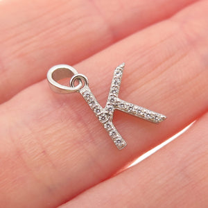 925 Sterling Silver Round-Cut C Z Letter K Initial Mini Charm Pendant