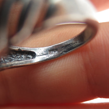 925 Sterling Silver Vintage Modernist Ribbed Oxidized Ring Size 6.25