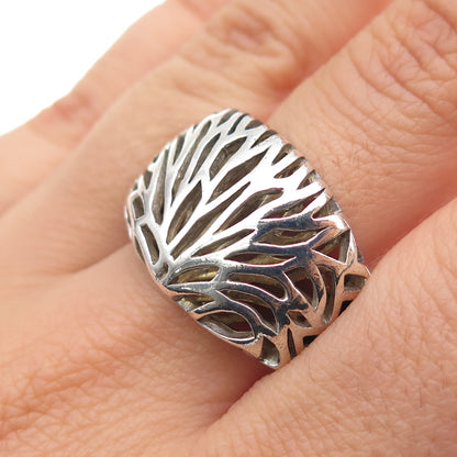 925 Sterling Silver Vintage Modernist Tree of Life Oxidized Ring Size 8