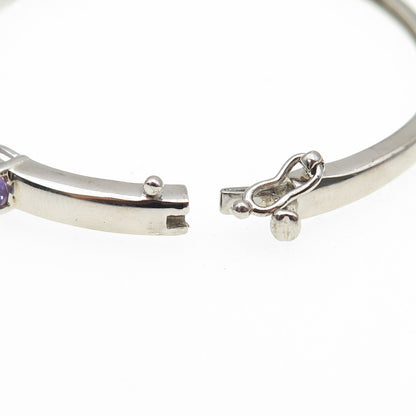 925 Sterling Silver Real Oval-Cut Amethyst Bangle Bracelet 6.75"