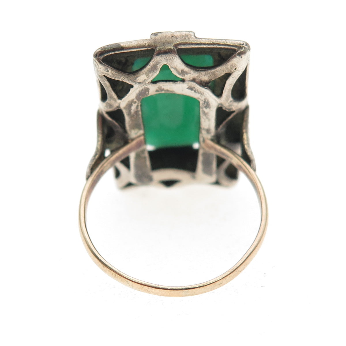 925 Sterling Antique Green Onyx & Marcasite Ring Size 7.75 (missing 25 stones)
