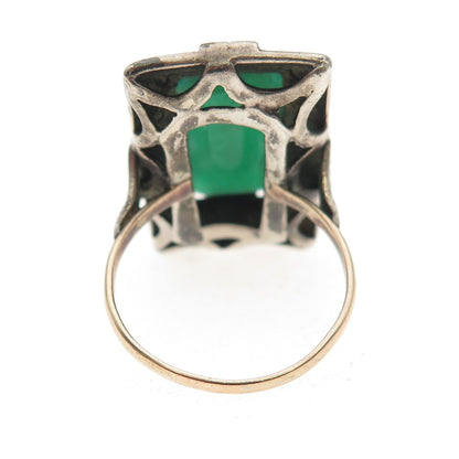 925 Sterling Antique Green Onyx & Marcasite Ring Size 7.75 (missing 25 stones)