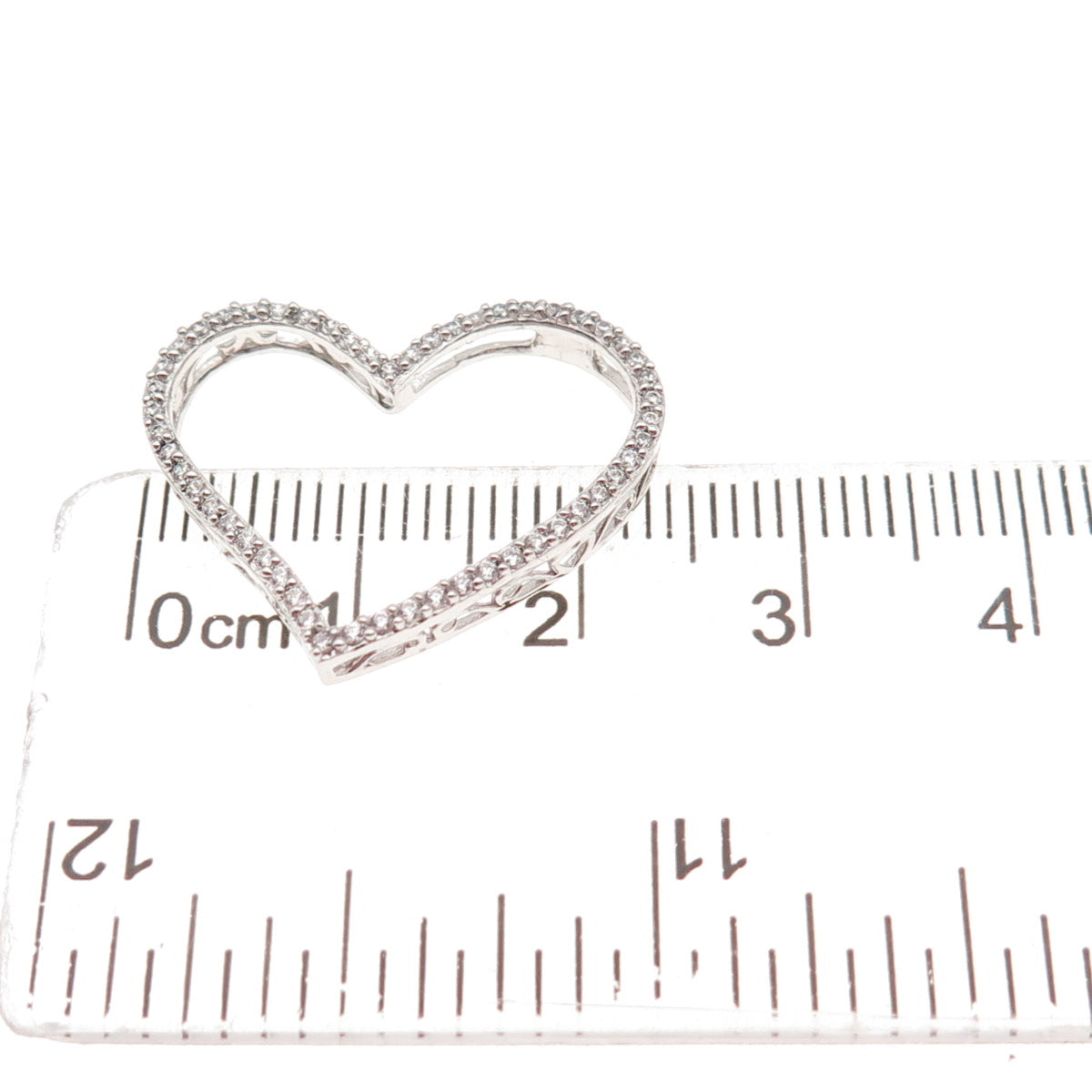 925 Sterling Silver Round-Cut C Z Open Heart Slide Charm Pendant