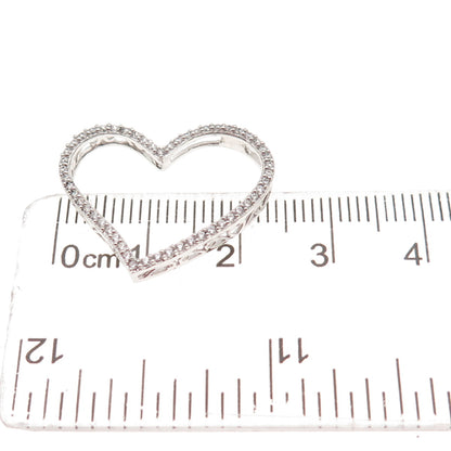 925 Sterling Silver Round-Cut C Z Open Heart Slide Charm Pendant