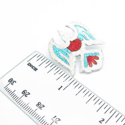 925 Sterling Silver Vintage Siam Enamel Peyote Bird Pendant