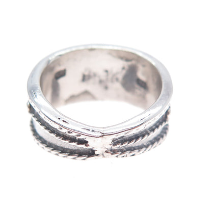925 Sterling Silver Vintage Modernist Swirl Oxidized Ring Size 5.75