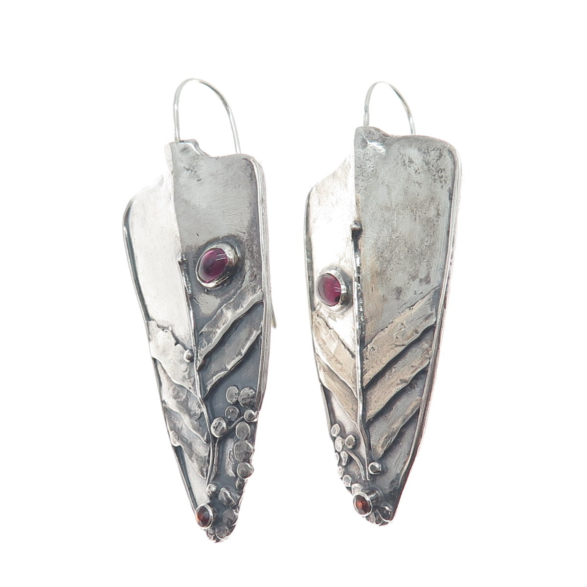 BARUCH K 925 Sterling Silver Vintage Real Tourmaline & Garnet Modernist Earrings