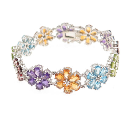 925 Sterling Real Diamond Blue Topaz Amethyst Citrine Garnet Peridot Bracelet 7"