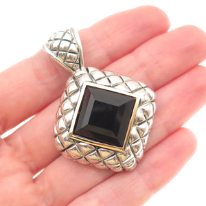 Nancy & David 925 Sterling Silver 14K Gold Vintage Real Black Spinel Pendant