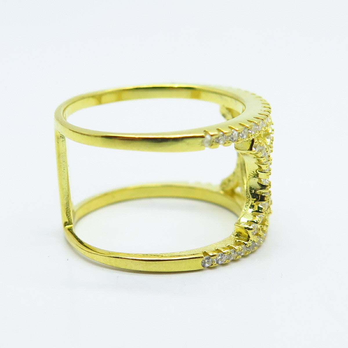 925 Sterling Silver Gold Plated C Z Wide Band Ring Size 6.25