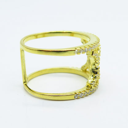 925 Sterling Silver Gold Plated C Z Wide Band Ring Size 6.25