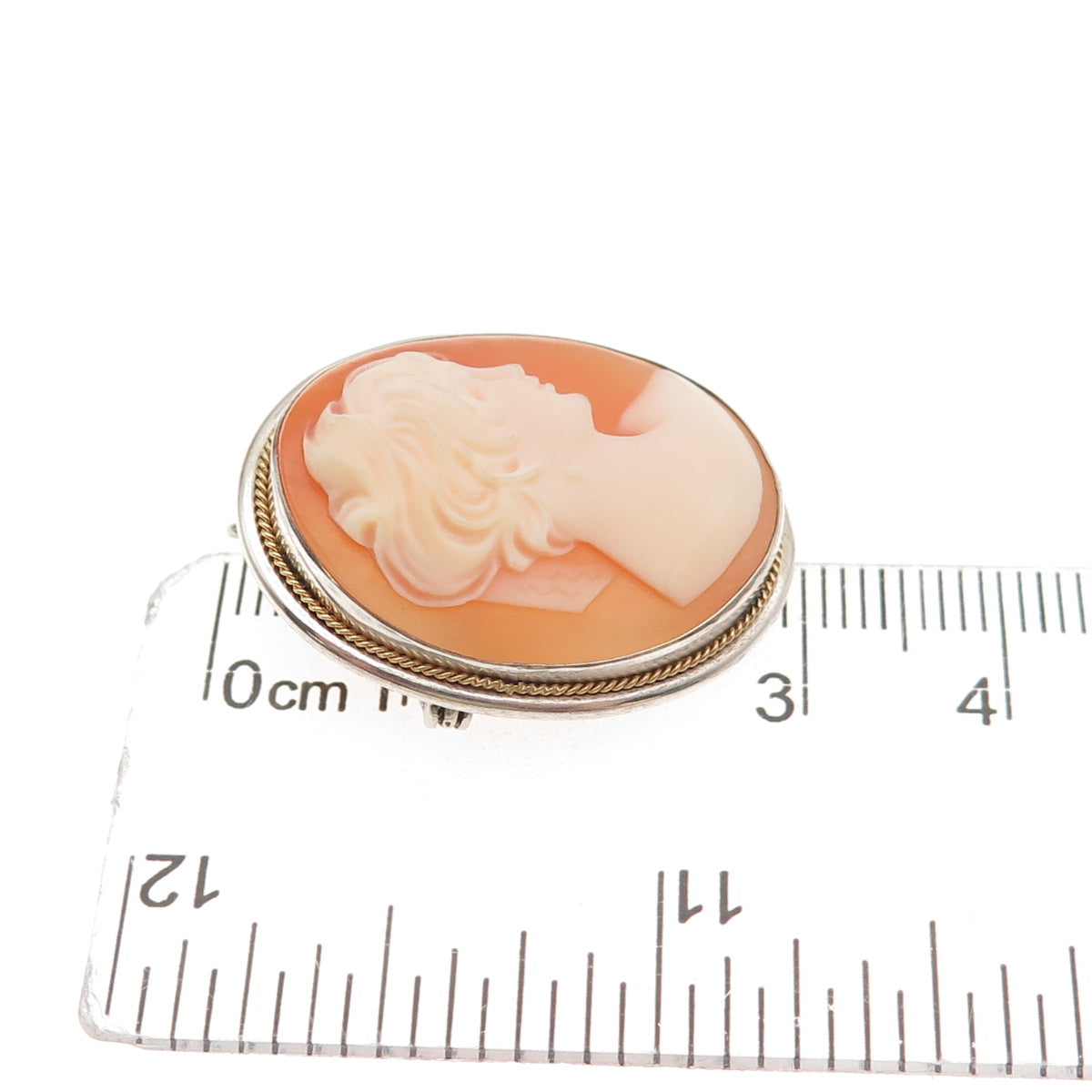 800 Silver 2-Tone Antique Art Deco Real MOP Lady Cameo Pin Brooch / Pendant