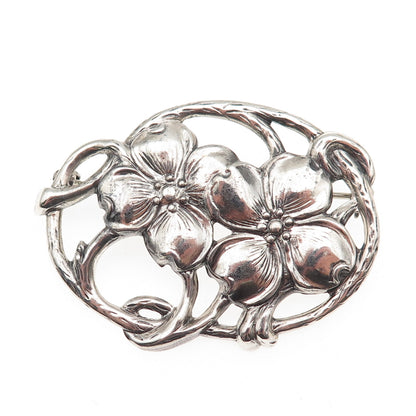 Danecraft Sterling Silver Antique Art Deco Dogwood Flower Oxidized Pin Brooch