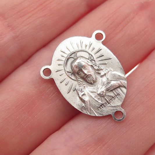 HMH Religious Sterling Vintage St. Mary & Jesus Rosary Chain Centerpiece Pendant