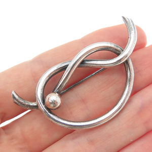 KREISLER 925 Sterling Silver Vintage Mariner Love Heart Knot Oxidized Pin Brooch