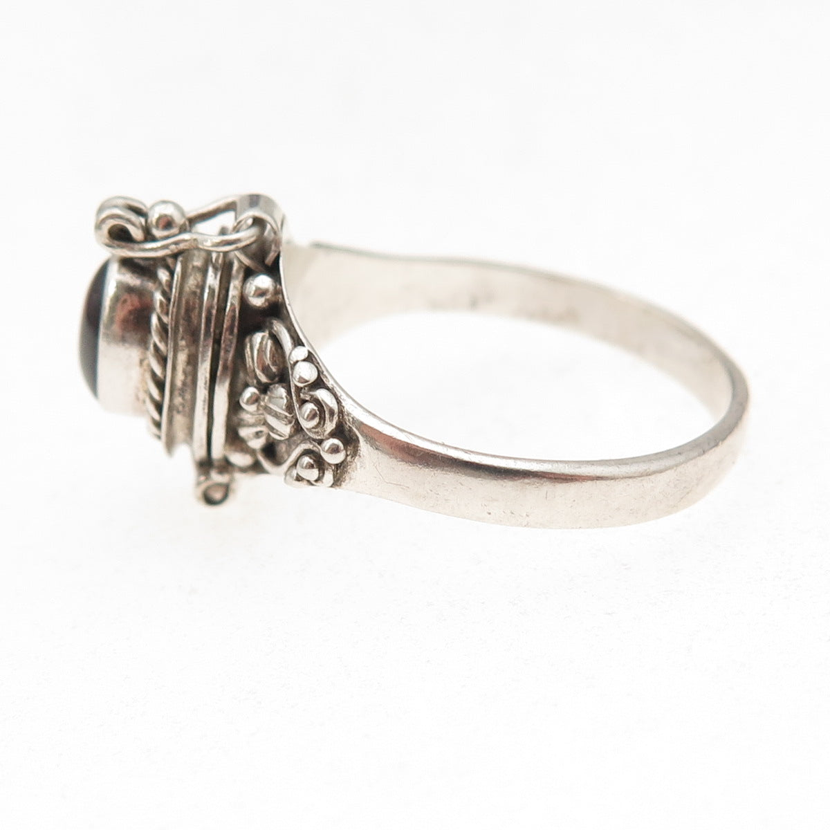 925 Sterling Silver Vintage Real Rhodolite Oxidized Poison Ring Size 9