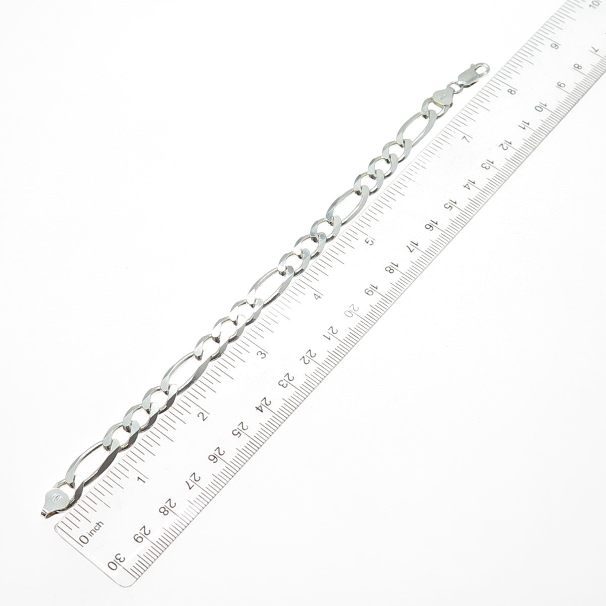925 Sterling Silver Vintage Italy Figaro Link Bracelet 7.75"