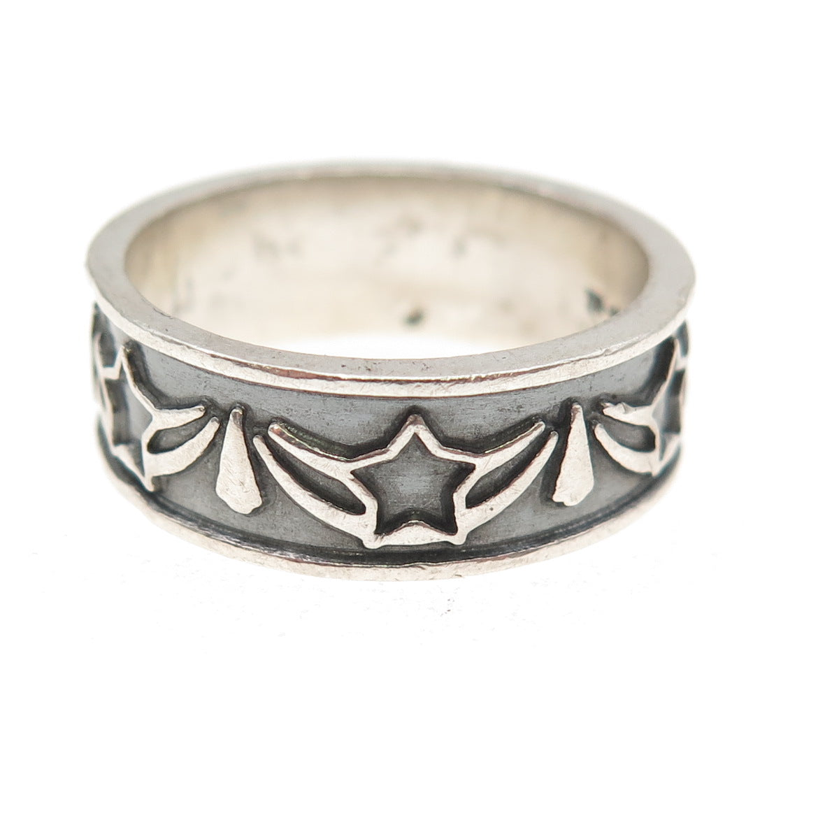925 Sterling Silver Vintage Mexico Star Oxidized Band Ring Size 10